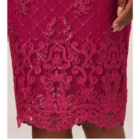 Adrianna Papell Sequin Embroidered Sheath Dress With Sheer Neckline, Pink, 4 NWT - Picture 6 of 14